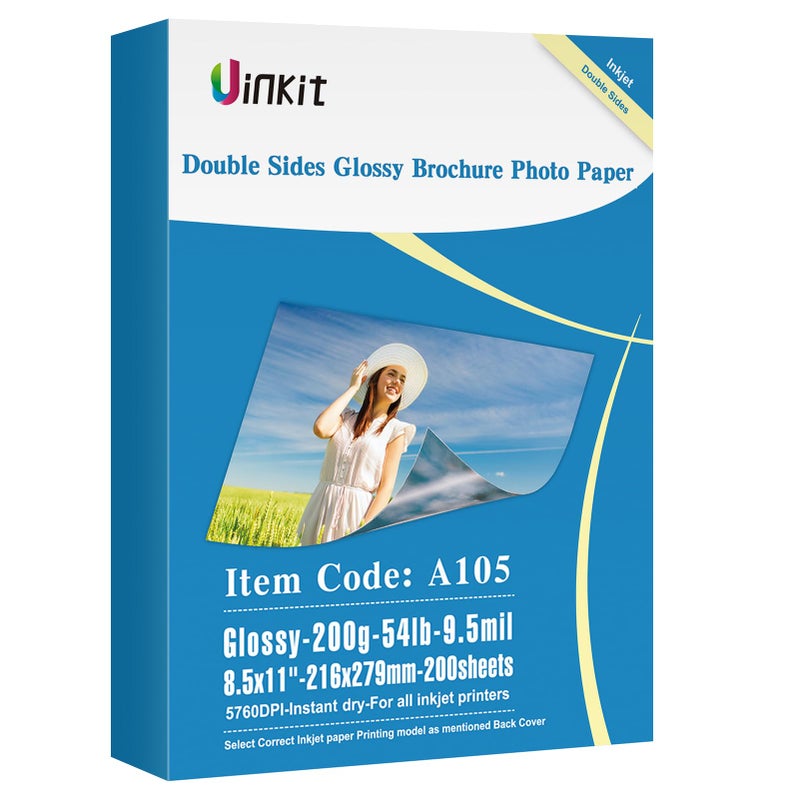 Uinkit 200 Sheets Double Sided Photo Paper Glossy 8.5x11 54lbs Inkjet for Dye Ink 200Gsm Value Bulk Pack Picture 8.5 x 11 9.5Mil for Inkjet Printing Printer (200sheets, 8.5x11) - Image 1
